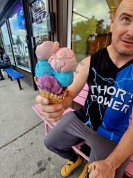 Triple Scoop Cone at Lics Ice Cream Shop - Calgary Alberta Canada 2024-06-24