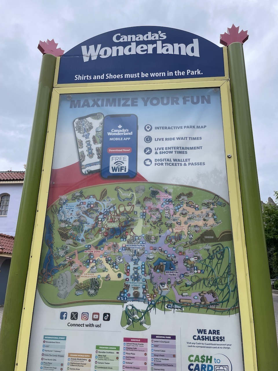 Canada's Wonderland Map Vaughan Ontario Canada - In addition to large maps throughout the park, Canada's Wonderland also offers an app to download and use at the park. There is a detailed map in the app that provides ride line time updates to help you as you plan your schedule for the day.