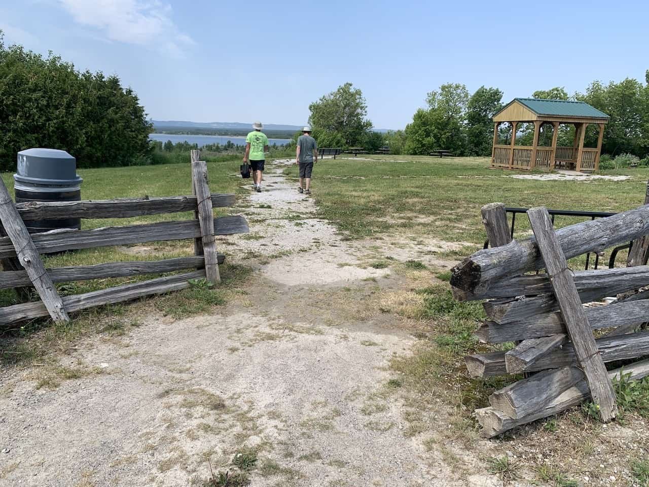 Turner Park Gates Little Current Ontario Canada  - There is a small area for parking and wooden gates at the entrance to Turner Park in Little Current, Ontario, Canada.