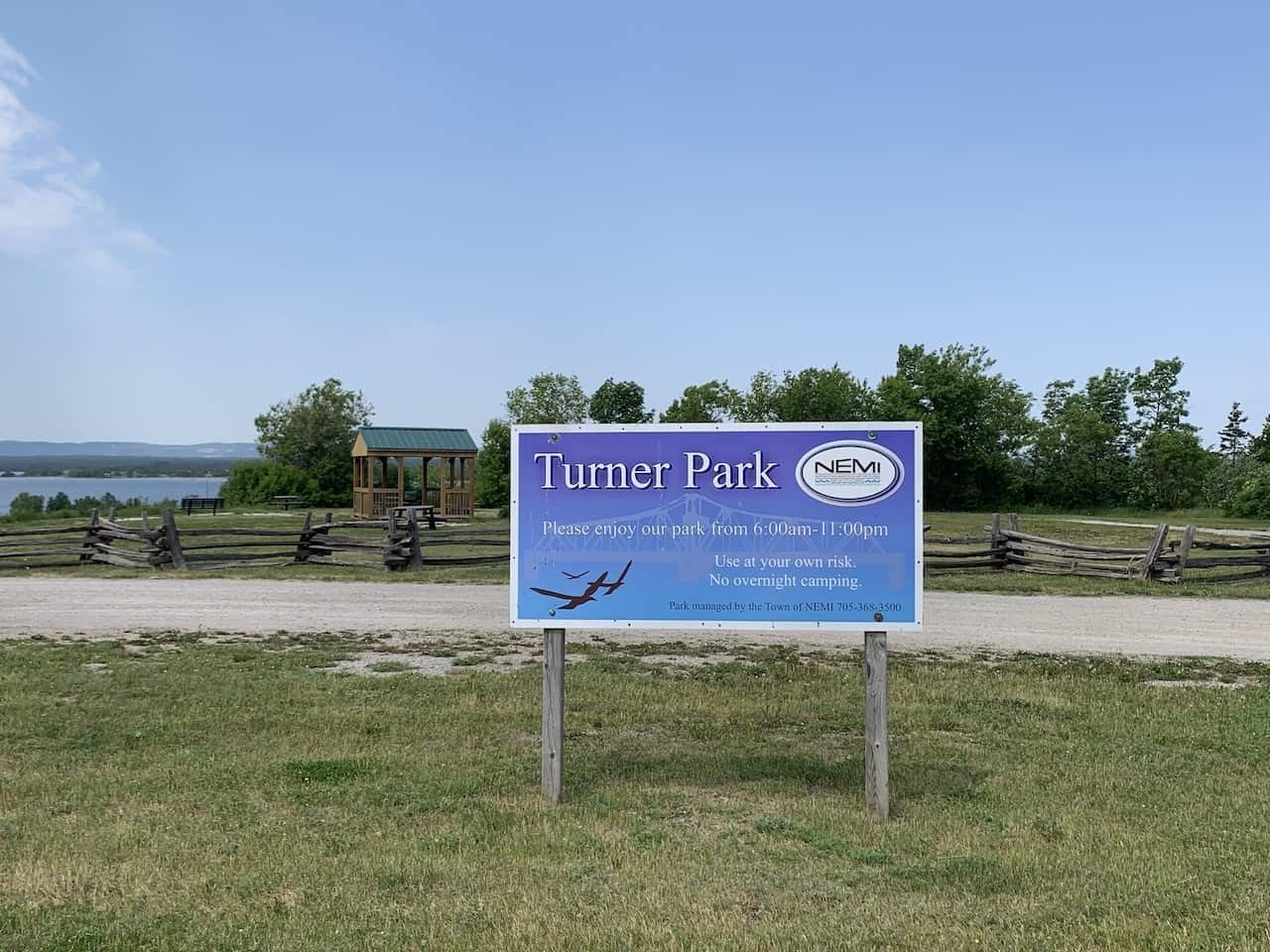 Turner Park Sign in Little Current Ontario Canada  - The sign for Turner Park is prominently displayed near the entrance of the park in Little Current, Ontario, Canada.