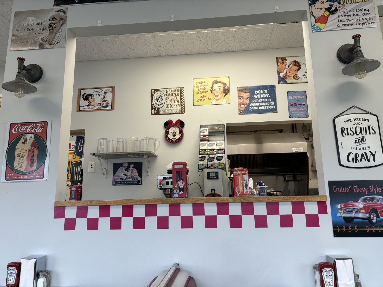 Front counter at Tootsies Diner in Penticton British Columbia 2024-09-25 - Here is the front counter where you will make your payment. You will enjoy reading all the posters and seeing items from days gone by. 