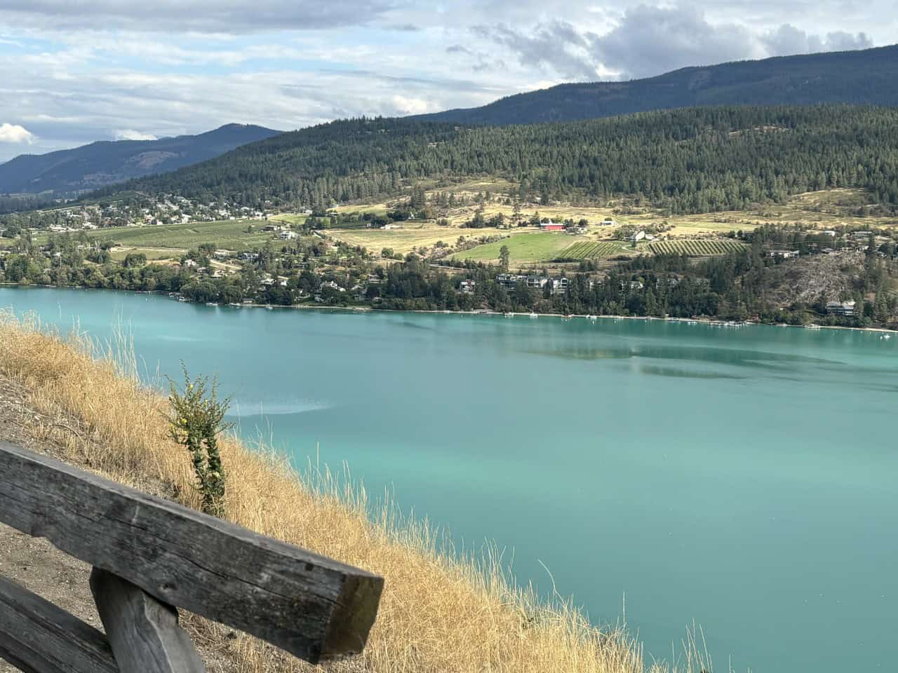 Looking across Kalamalka Lake from the Viewpoint and Full Service Rest Area 2024-09-25 - This is the view from behind the split rail fencing at the viewpoint looking across Kalamalka Lake.