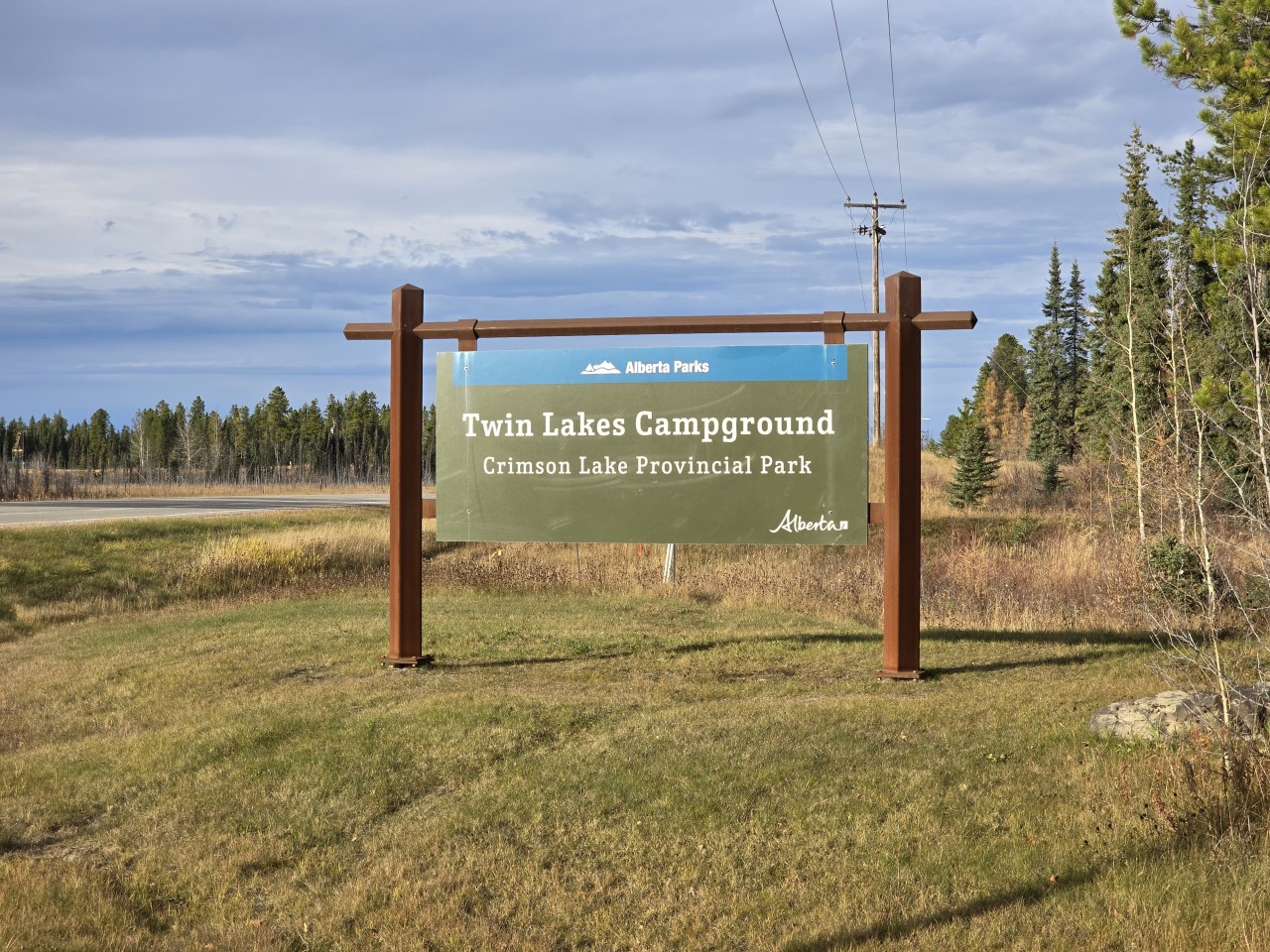 Sign For Twin Lakes in Crimson Lake Provincial Park Alberta Canada  - Twin Lakes Campground is located within Crimson Lake Provincial Park near Rocky Mountain House in central Alberta Canada 