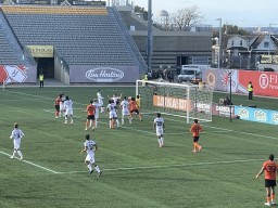 Action at the Net at the Forge FC Game Hamilton Ontario 