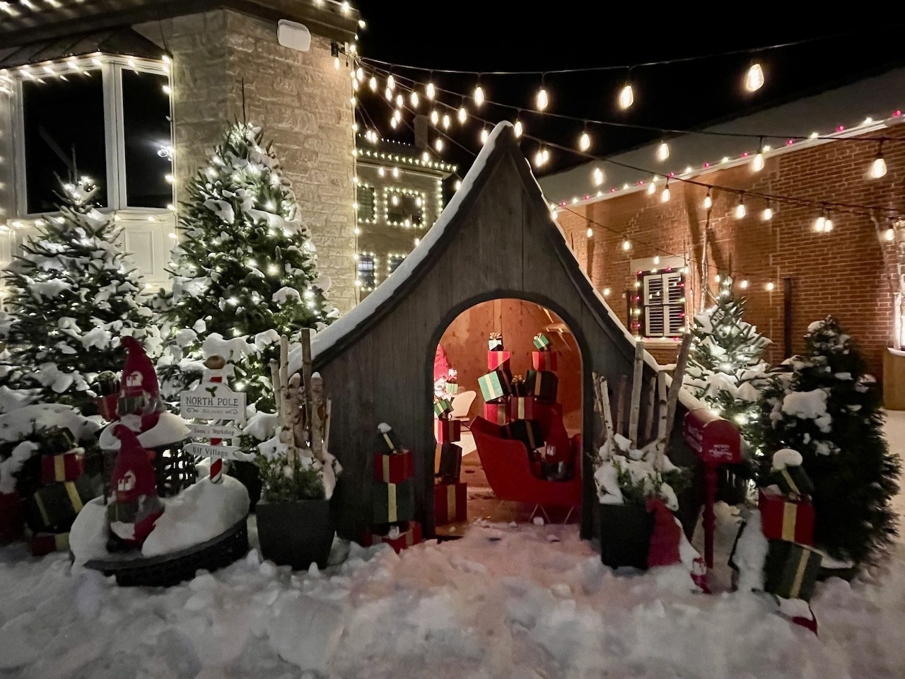 Santa's Workshop Elora Ontario Canada - We found a sleigh with some of Santa's gifts at the North Pole on our evening walk in Elora, Ontario, Canada.