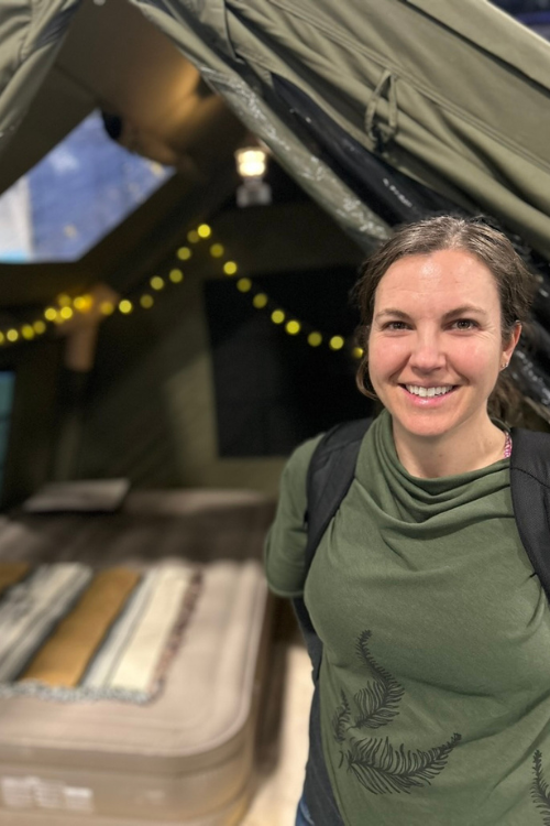 All smiles at the Outdoor Adventure Show in Toronto - Top pick at the Outdoor Adventure Show in Toronto was this inflatable tent - it had everything, including windows, screens, and best of all - no poles!