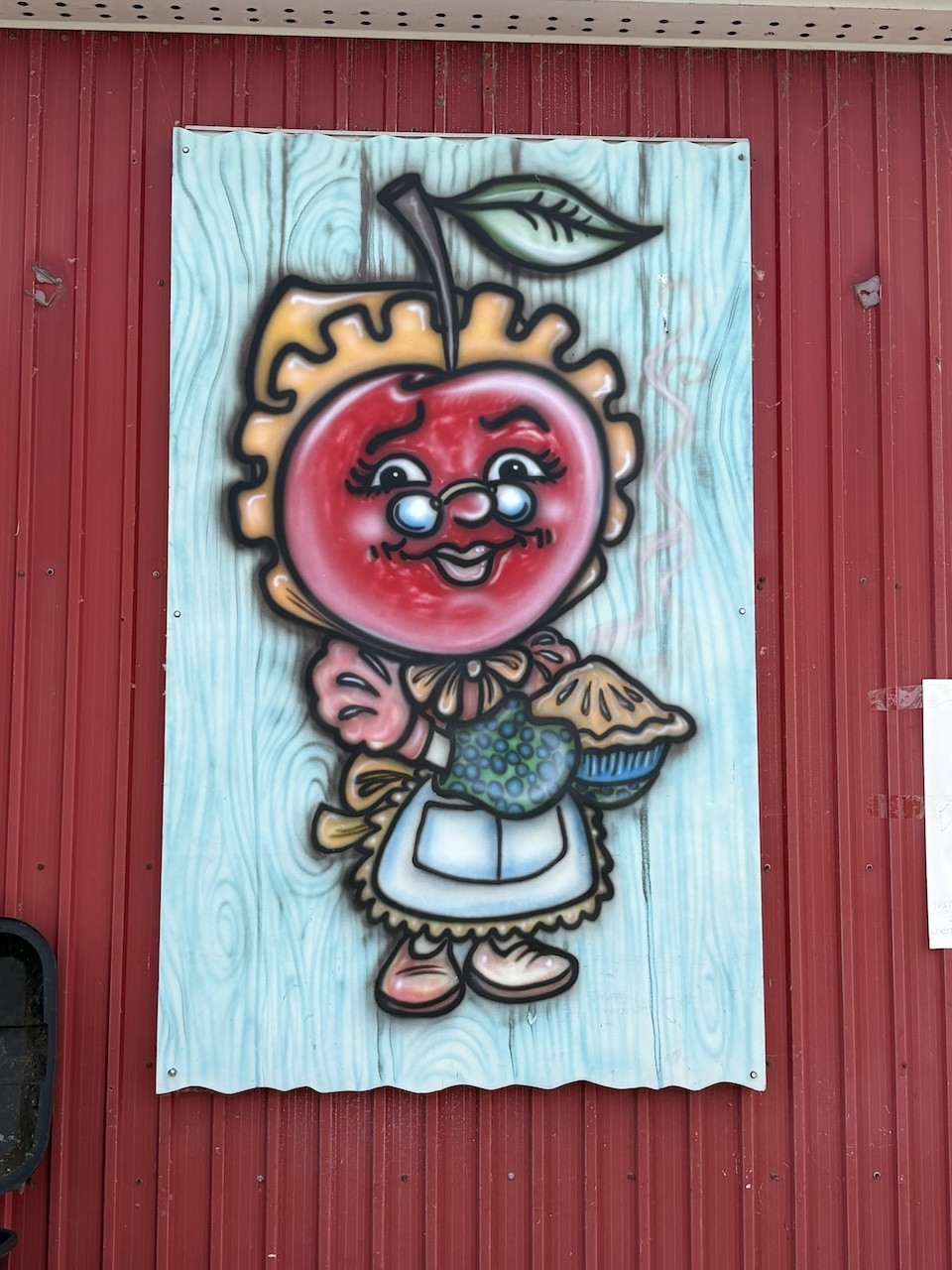 Apple-Themed-Characters - There are fruit-themed characters decorating the outside of the Rockton Berry Farm in Rockton, Ontario, Canada.