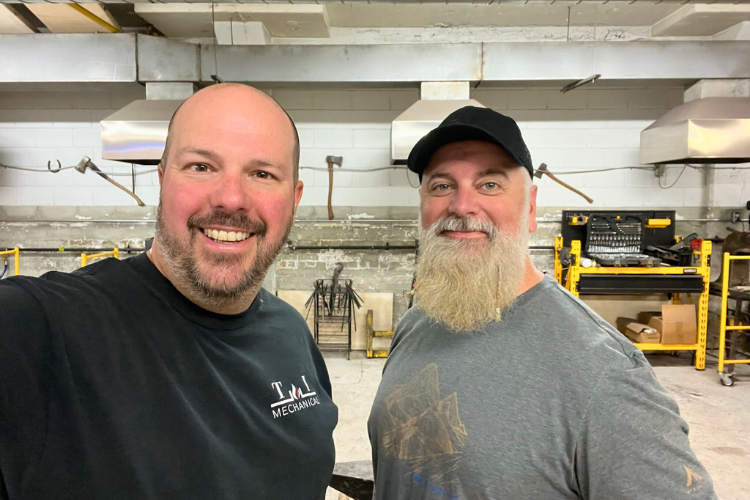 Axcadmy---let-the-fun-begin - Jay and Jason are excited to begin their axe-forging adventure at Axcadmy in Toronto, Ontario. A one-day hands-on workshop resulting in the crafting of your own axe.