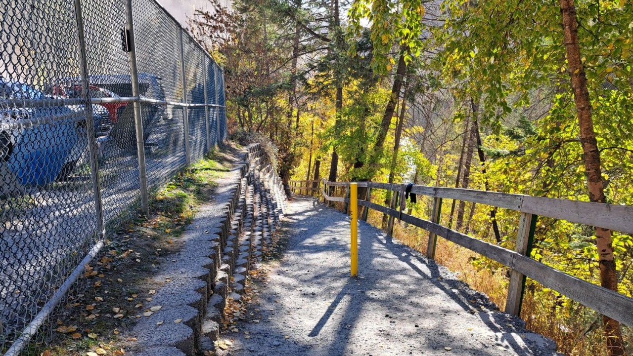 Trail to Lussier Hot Springs – Easy Access Walk in East Kootenays - A short and clear gravel path winds 20m downhill through the trees. It’s short, steady, and easy to follow, with glimpses of the river along the way.