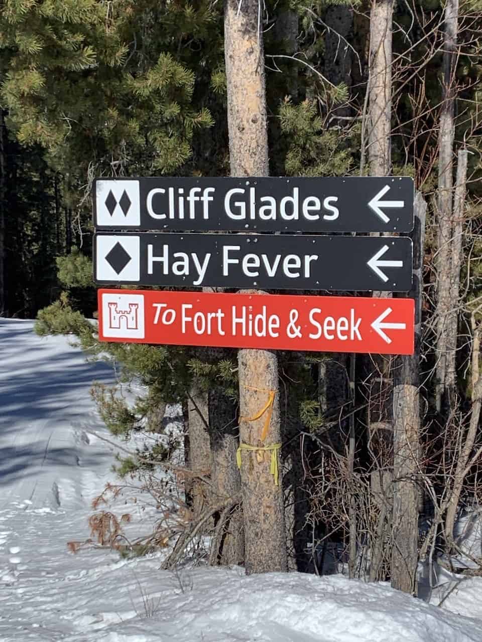 Fort Hide and Seek Directional Sign - Fort Hide and Seek is easy to miss. This directional sign helps visitors find the playground in Panorama, British Columbia. 